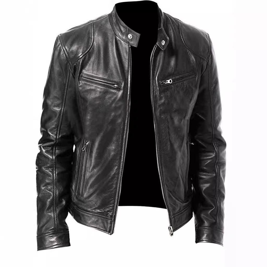 Southern winter warm button fashion domineering locomotive men's multi-pocket PU jacket stand-up neck zipper cardigan leather jacket
