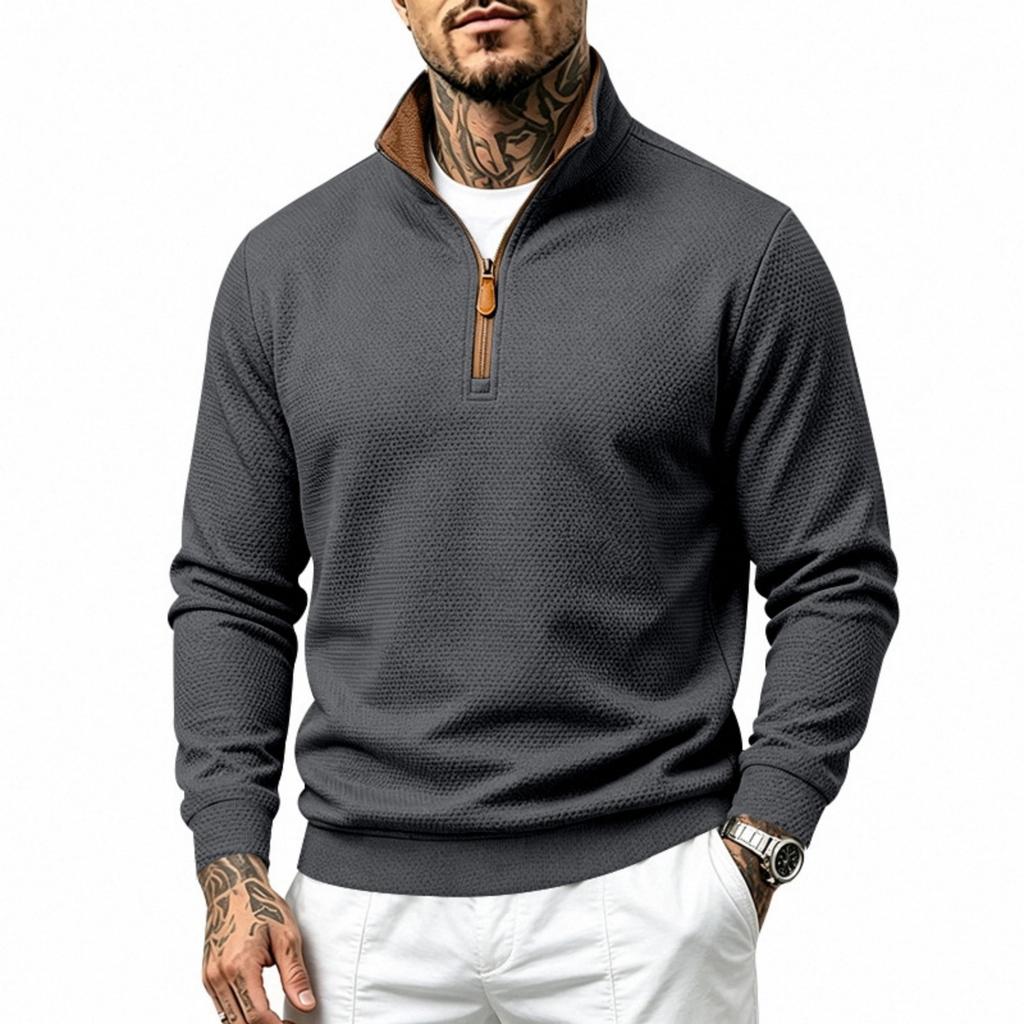 Men's Heavy Weight Knit Zip Up Sweatshirt with Stand Collar Loose Fit Thermal for Casual Wear