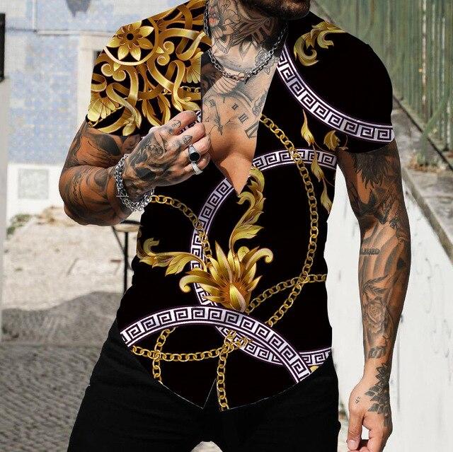 Pánské košile Krátké Luxusní košile s límečkem Lapel Prom Vysoce kvalitní topy Pánské oblečení Slim Fit Tričko 5xl Barokní potisk Volná trička