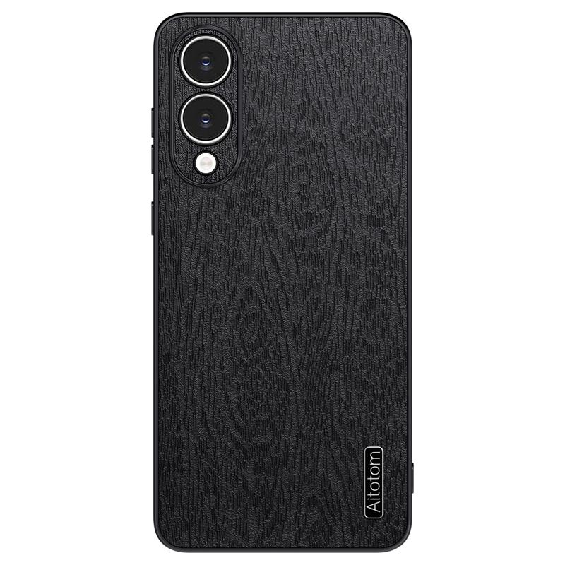 

For Samsung Galaxy S25 Edge Case Wood Texture PU Leather Coated PC TPU Phone Cover Black