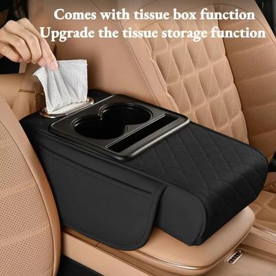 Auto Mittelkonsole Armlehnenkissen Verdicken Armauflage Box Pad Seitenverlängerungskissen mit Getränkehalter Taschentuchbox Organizer Tasche