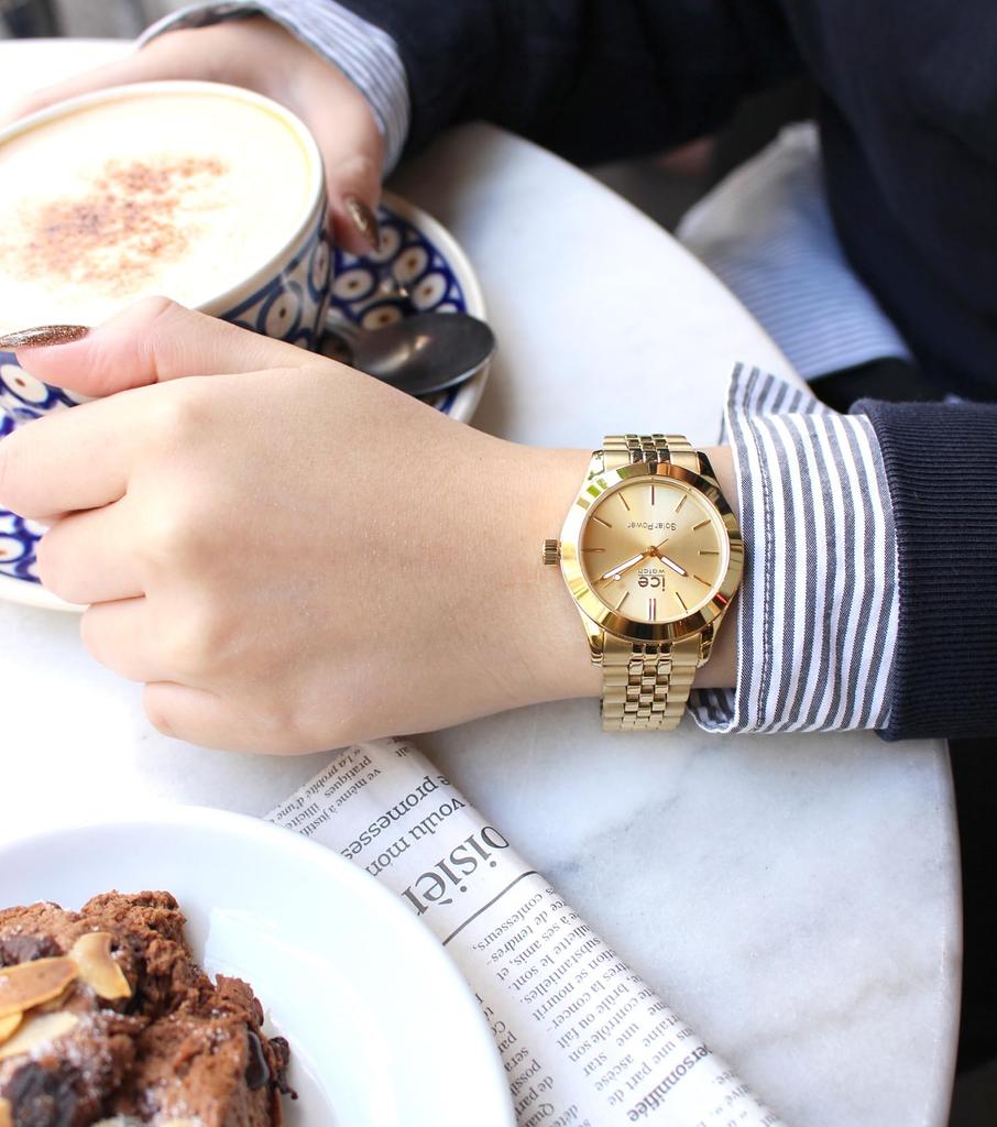 ICE-WATCH Ice Steel 023791 Women's Solar Wristwatch Gold Small Stainless 10ATM Waterproof Miyota 2070 Movement Mineral Glass 34.5mm Case