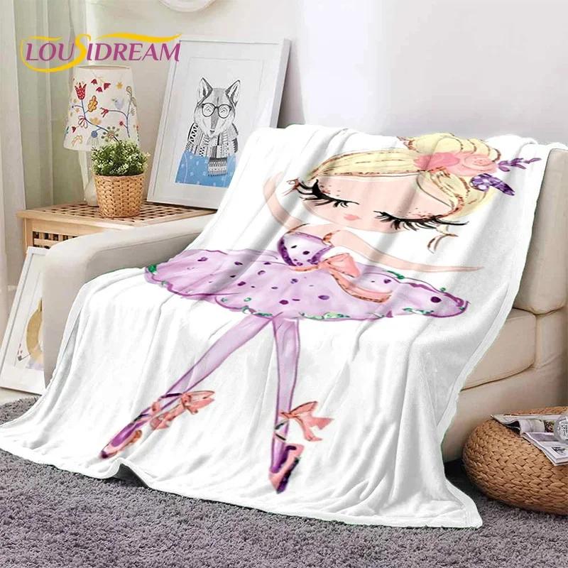 Urocza Dziewczynka Baletnica Wróżka Kreskówkowa Miękki Koc Flanelowy do Łóżka Sypialni Sofy Pikniku, Koc do Okrycia na Zewnątrz Rekreacja Prezent