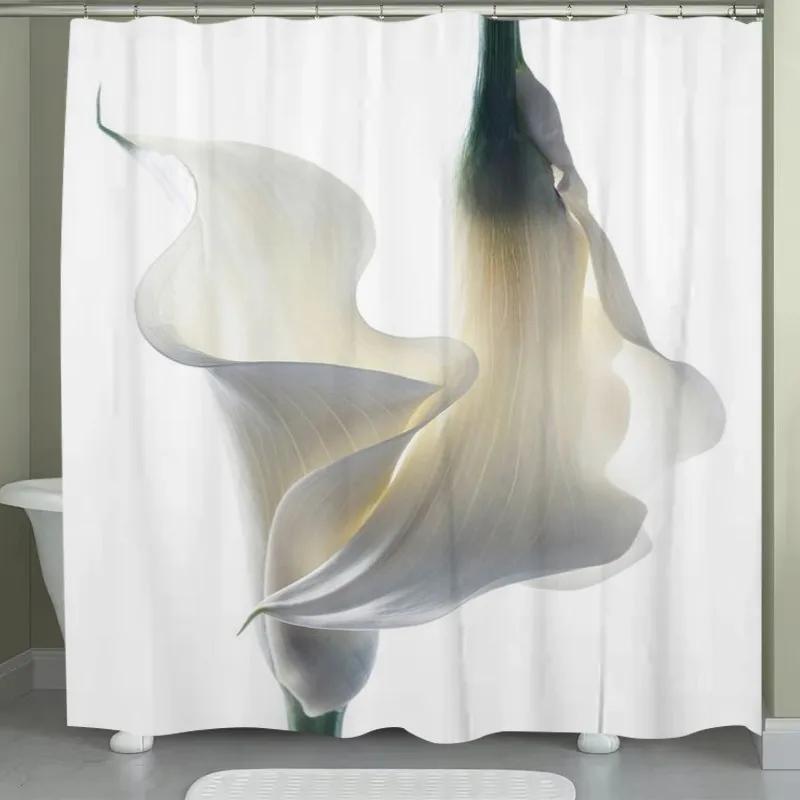 Elegant Calla Lily Shower Curtain - Floral Print, Polyester, Machine Washable, No-Drill Install, Home Decor