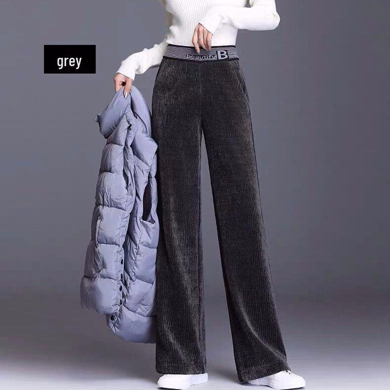 Women's Corduroy Wide-Leg Casual Pants - Autumn/Winter, Thickened, Plus Size, Straight, Loose Fit