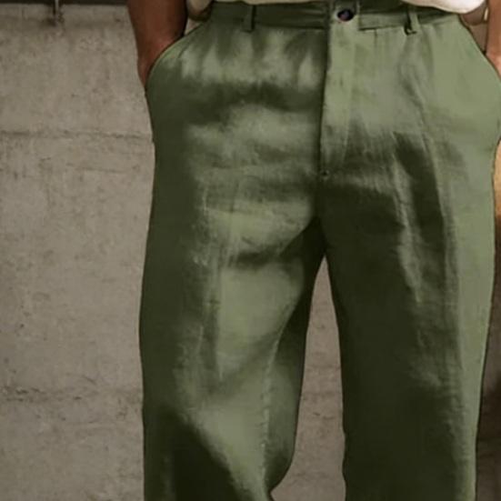 Heren Broek Middelhoge Taille Knop Rits Sluiting Casual Broek met Zakken Effen Kleur Losse Pasvorm Lichtgewicht Ademende Broek