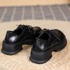 Classic Pumps for Women Lace Up Hoof Mid Heels Round Toe Oxford Shoes Woman Solid Leather Platform Shoes Pumps
