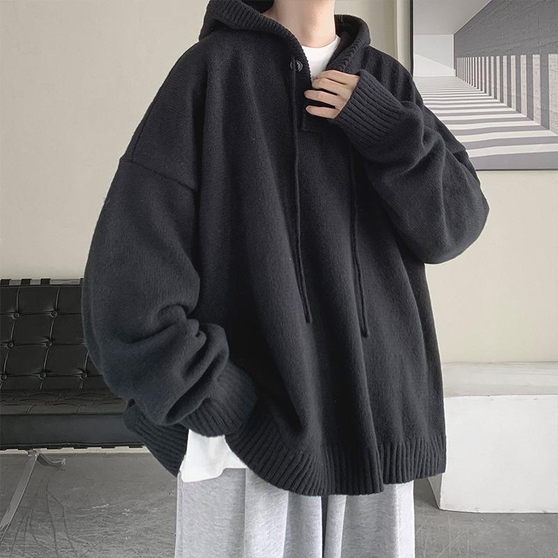 Men's Retro Wool Hooded High-Neck Sweater - Autumn/Winter Loose Fit Knitted Cardigan