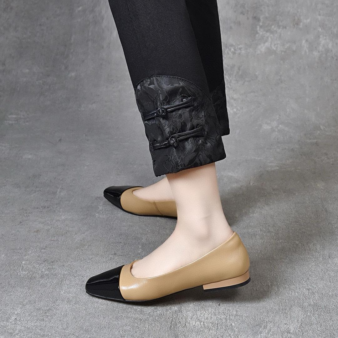 

Flat shoes women s 2024 summer new Xiaoxiangfeng square head color matching light mouth single shoes one pedal commuter women s loafers 40 абрикосовий