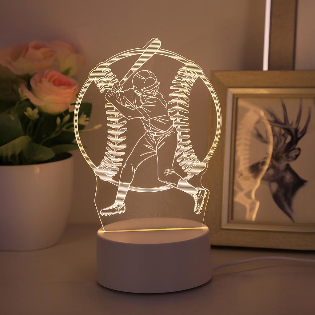 3D baseball boy acrylic visual night light for home decoration atmosphere night light suitable for bedroom lighting and tabletop