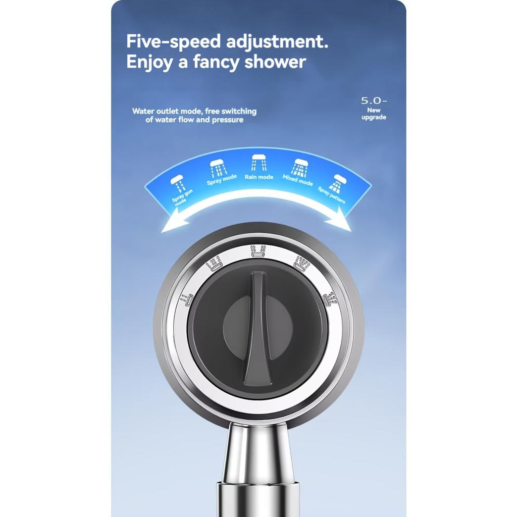 1 Pressure Handheld Showerhead with 5 Adjustable Water Flow Modes, Bathroom Shower Nozzle, Showerhead, Bathroom Accessories