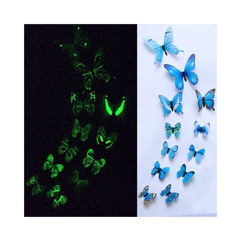 12 Pz/set Farfalla Luminosa Adesivi Murali Soggiorno Farfalle Per La Decorazione Della Festa Nuziale Casa 3D Frigo Decalcomanie Carta Da Parati