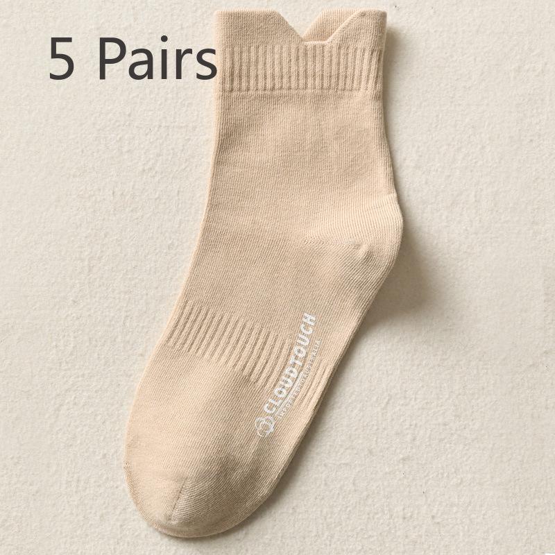

5 пар женских весенне-осенних новых хлопковых носков-труб с высокой талией, приподнимающих уши, однотонных 5 Pairs телесный