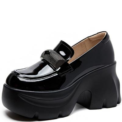 9cm Patent Leather Pumps Fashion Platform Block Heels Mary Janes Shoes Spring Autumn Shoes Female Round Toe Footwear Ladies