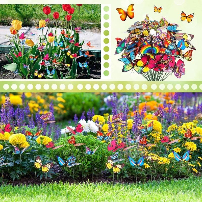 100/10pcs Realistic Butterfly Stakes Colorful Artificial Butterflies Stake with Sticks for Outdoor Garden Yard Flower Pots Decor
