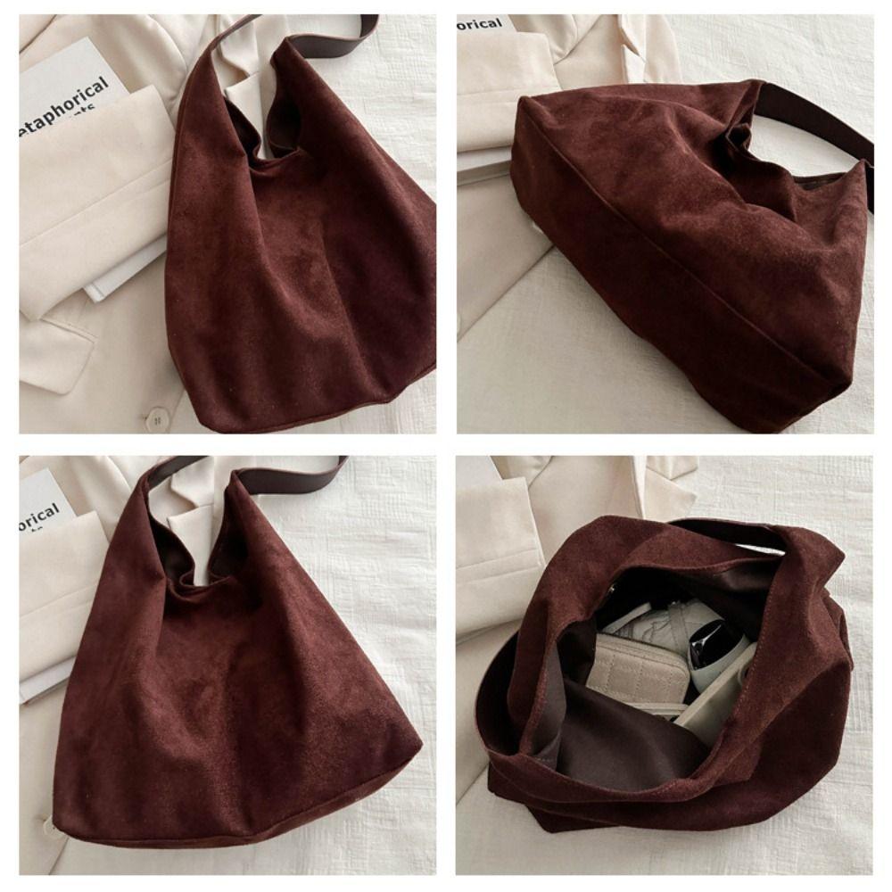 New Autumn and Winter Vintage Women's Bag Fashion Large Capacity Suede Shoulder Bag Simple with Button Versatile Bucket Bag