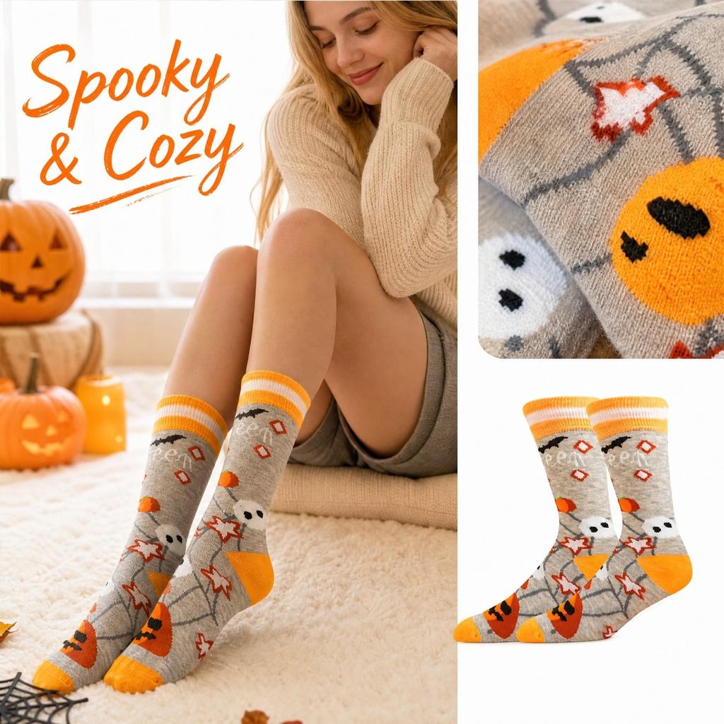 Mid-Calf Socks Halloween Pattern Warm Breathable for Fall Winter