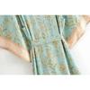 Moda Donna Stampa Floreale Verde Manica a Pipistrello Rayon Spiaggia Boemo Kimono Scollo a V Da Donna Robe Boho