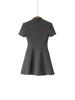 Spring 26 Grey Mixed Color Cinched Waist Dress with Brooch Decoration