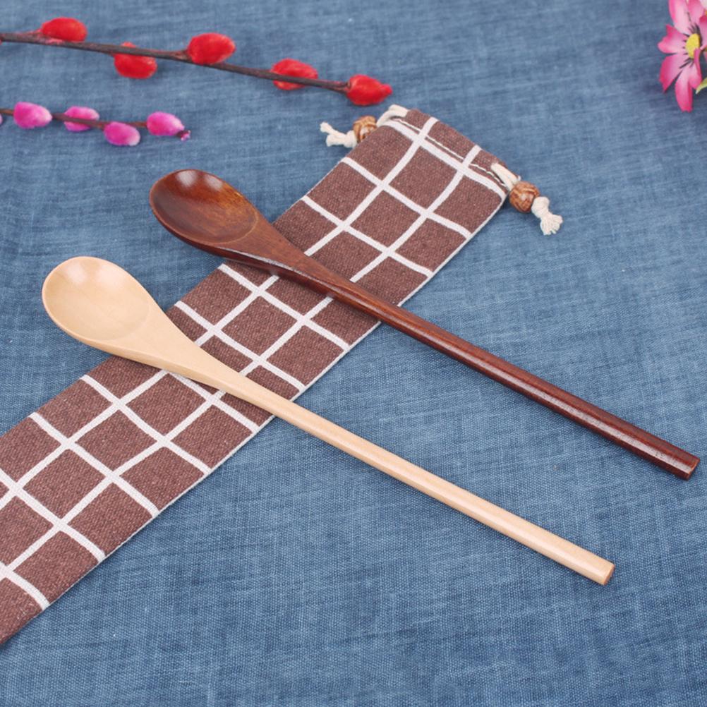 2 Pcs Mixing Spoon Tea Scoop Wood Soup Spoons Bowls with Coffee Honey Stirrer Stirring Ice Cream Wooden Scoops