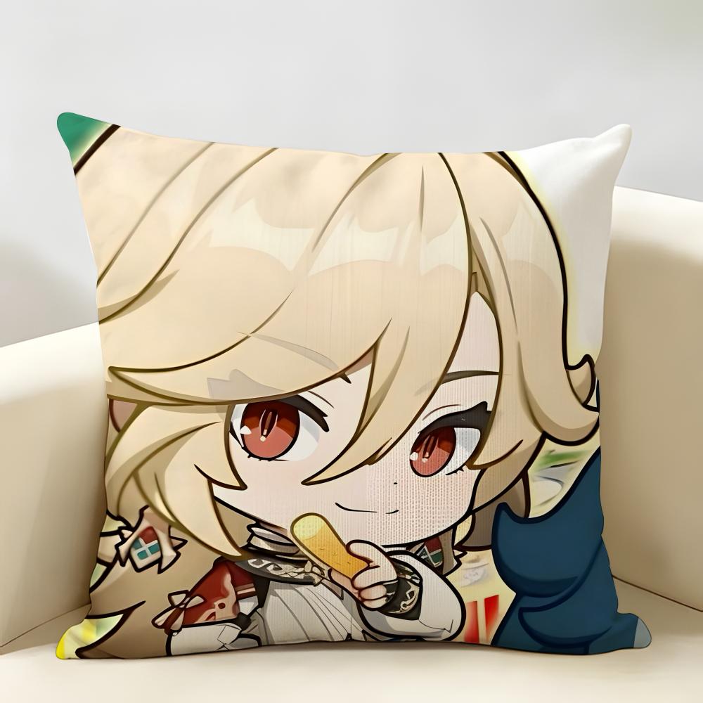 Kaveh Cute Genshin Impact Cushion Cover Natural Linen Organic Fabric DoubleSided Printing Room Sofa Decor Pillow Case