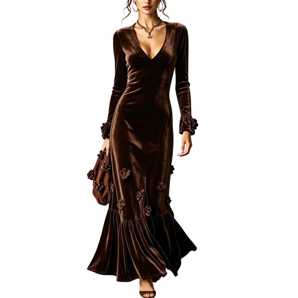Women's V-Neck Bodycon Formal Dress Slim Fit Evening Gown
