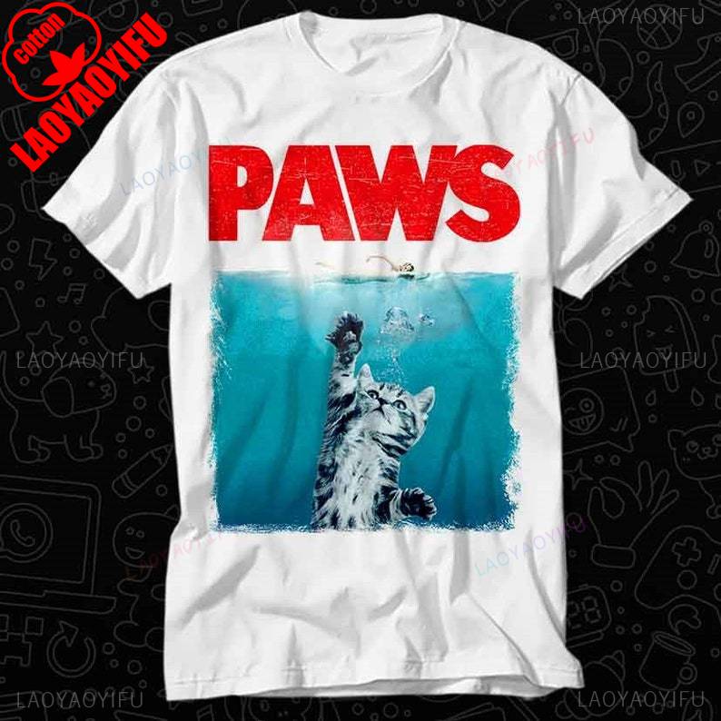 Paws Kitten Jaws Cute Cat Funny T Shirt Gift for Womens Mens Unisex Tops Summer Soft Cotton TAdult Tee Vintage Music Best Movie