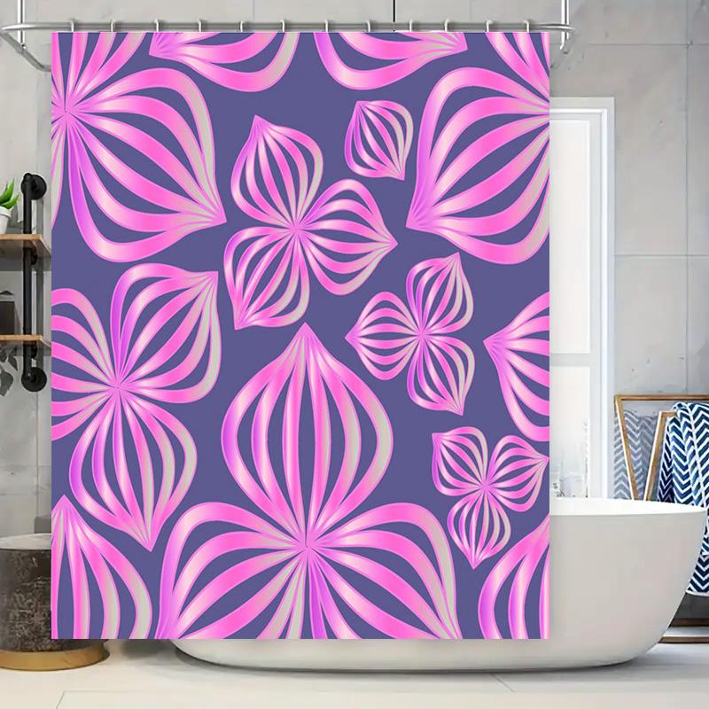 

Pink Purple Petal Shower Curtain Set Polyester Fabric Bathroom Decor Waterproof Modern Floral Design For Home Use W60H190(CM)-1 Pcs