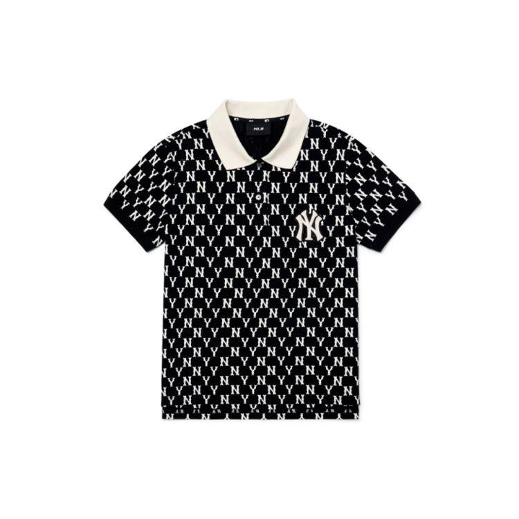 MLB Basic Logo SS22 New York Yankees Short Sleeve Logo American Vintage Sports Color Block Polo Shirt Women Tops Black 3FPQM5023-50BKS