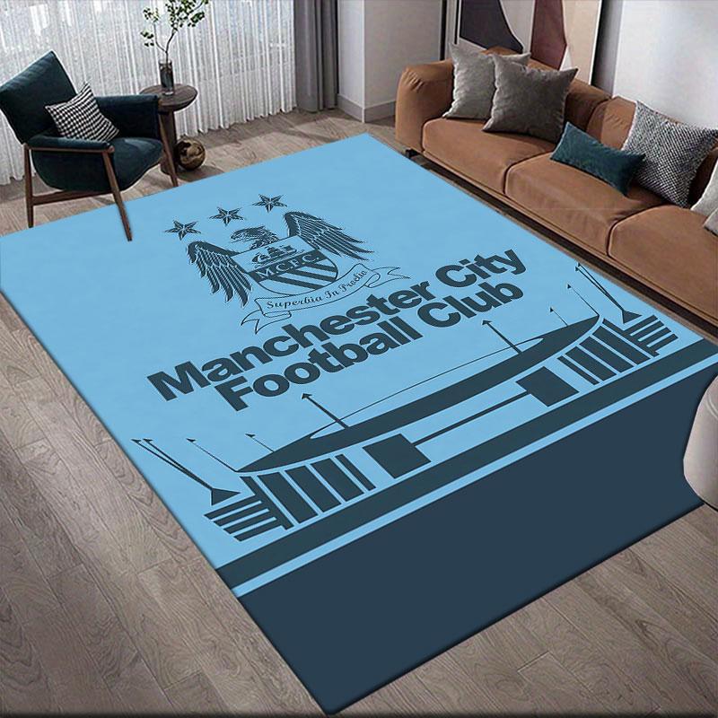 Man City Flannel Printed Carpet, Home Sofa Decoration for Living Room & Bedroom, Non‑Slip Play Flannel Floor Mat for Game Room