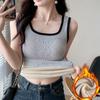 Winter Women Thermal Vest Seamless Thick Plush V Neck Slim Sleeveless Inner Wear Bottoming Tank Top