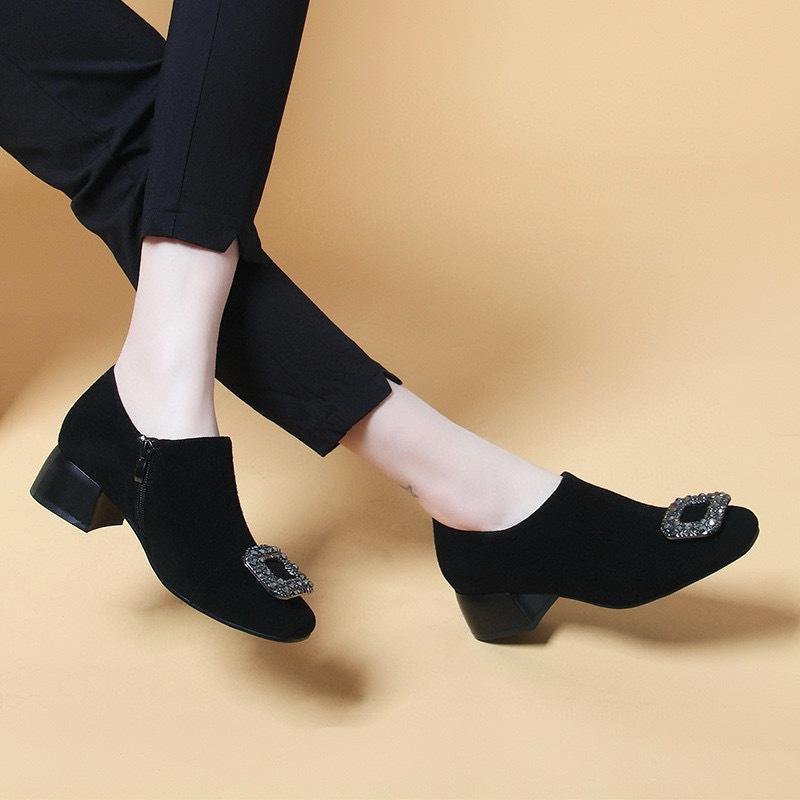 Deep Mouth Single Shoes Women's Spring Niche Personalized Square Buckle High Heels Black Thick Heel Premium Ankle Shoes