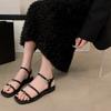 Fashion Summer Sandals Women's Fashion Square Head Shallow Mouth Crystal Metal Buckle Line with Soft Soled Non-slip Flat Shoes