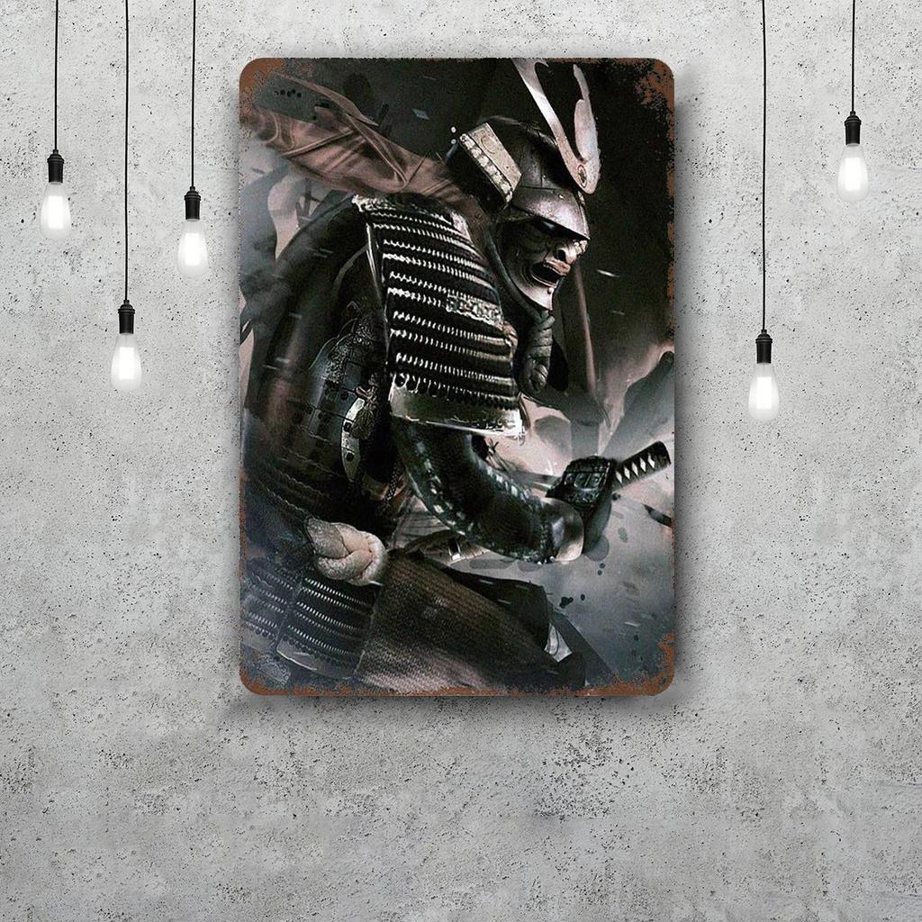 Samurai Warrior Vintage Metal Tin Signs Posters Decor Retro Metal Plaque Wall Art Decor for Garage Bar