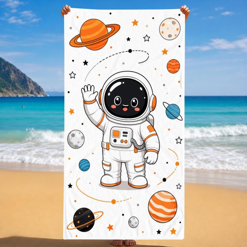 Cartoon Astronaut Space Microfiber Beach Towel 1 Piece Set 2D Flat Printed Sandproof Waterproof Holiday Sea Pool Sunbed Towel