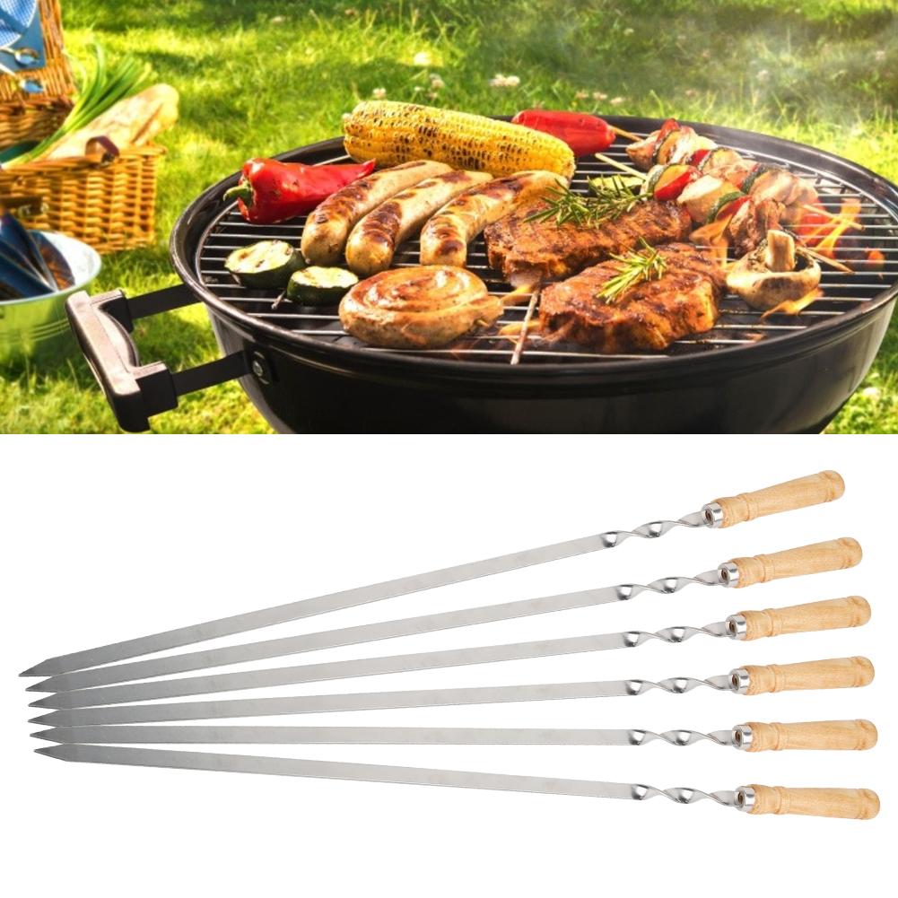 6Pcs Stainless Steel BBQ Sticks Grill Skewers BBQ Flat Skewers Grilling Tools for Kitchen
