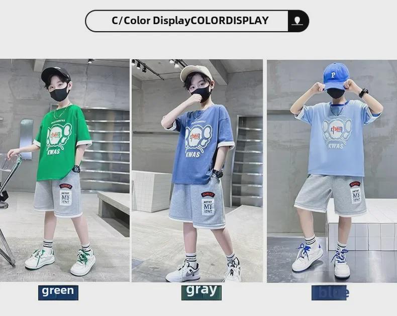 2024 Boys' Summer Short-Sleeved Outfit: Sporty & Stylish Fit for Medium and Large Boys