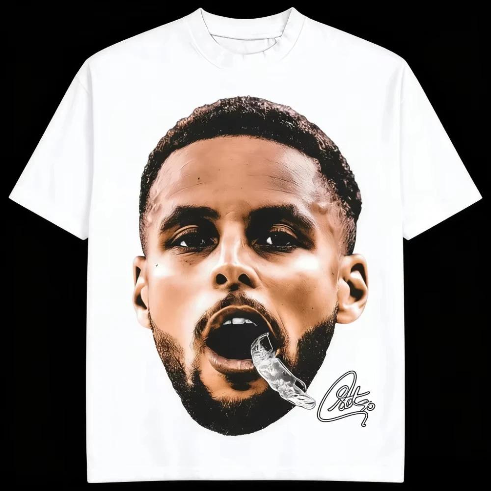Stylish Black Cotton T-Shirt Featuring Stephen Curry’s Iconic Face Portrait and His Signature Graphic Print Women And Men T-shirts