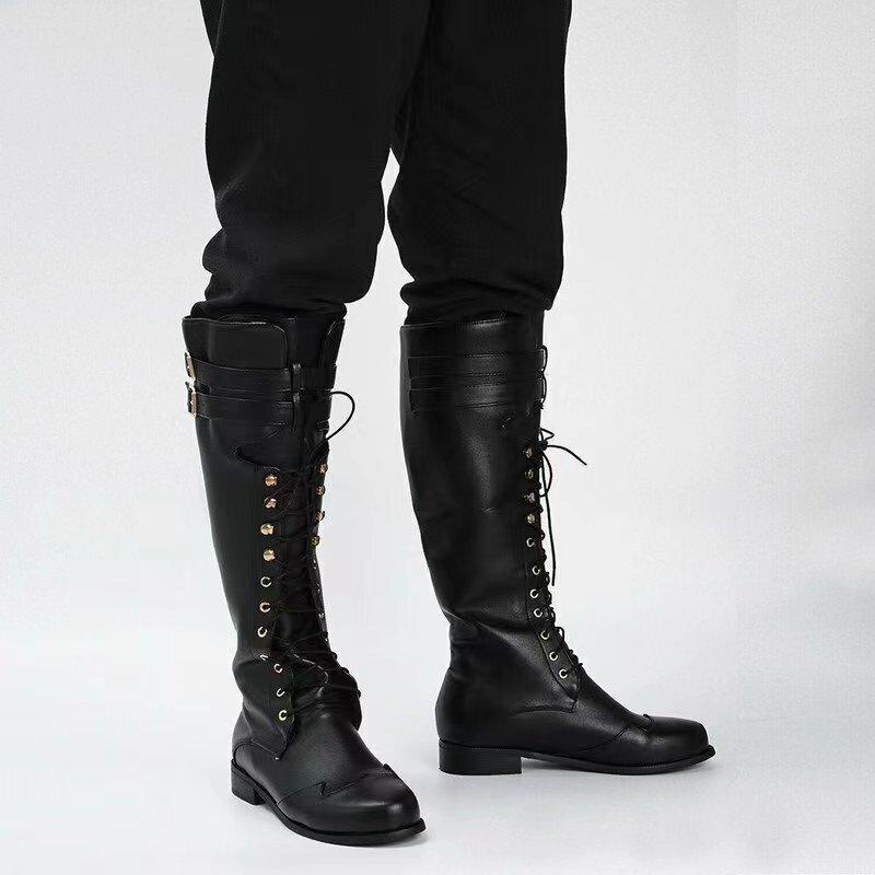 New European and American Retro Lace-up Motorcycle Boots Plus Size Men's Locomotive Boots