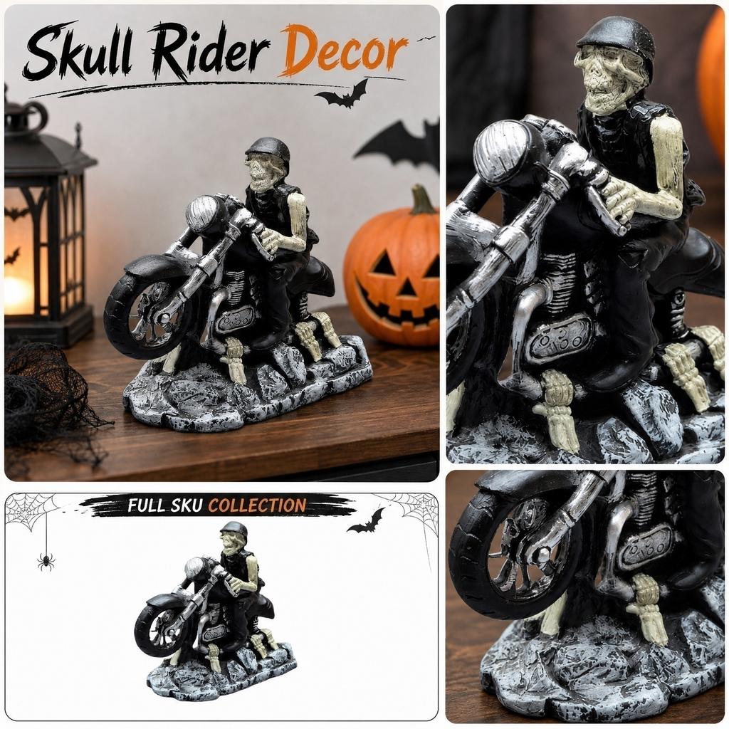 Creative Skeleton Figurine Halloween Party Skull Desktop Ornament Decorative Craftwork Motorcycle Rider Design for Home Office Display