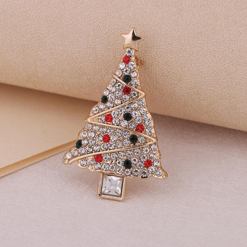 Christmas Rhinestone Christmas Tree Brooches For Women Unisex Botanical Deer Pin Office Party Friend Gifts Jewelry Accessories