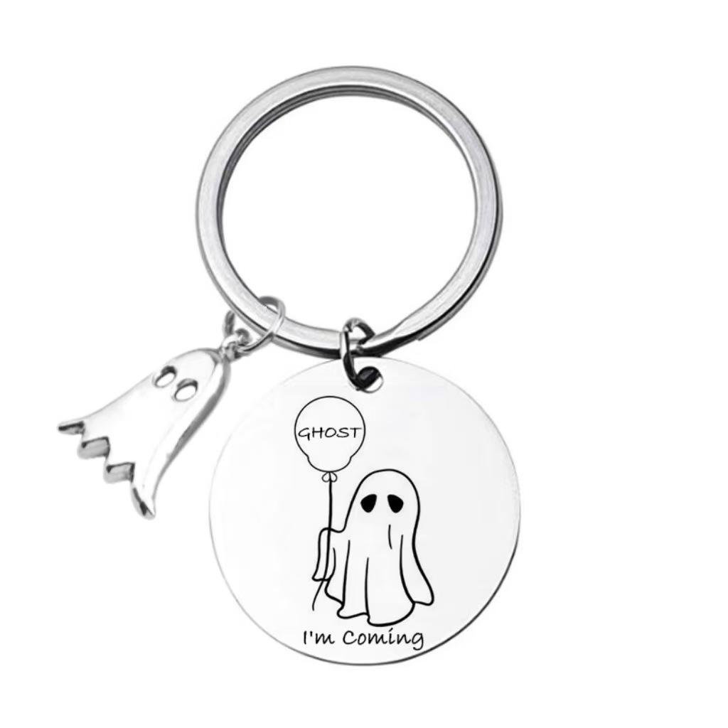 Halloween I'm Coming Ghost Stainless Steel Keychain Cartoon Balloon Design Stylish Bag Charm Practical Holiday Gift