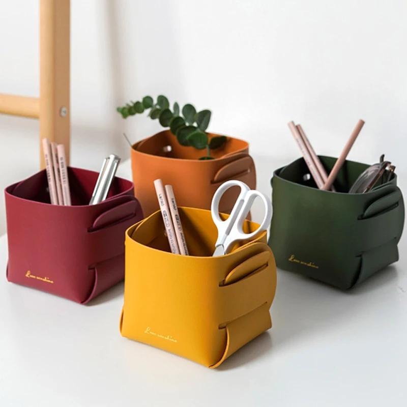 Creative PU Leather Storage Box Nordic Desktop Decorate Jewelry Keys Display Tray Makeup Organizer Container Books Plants Holder