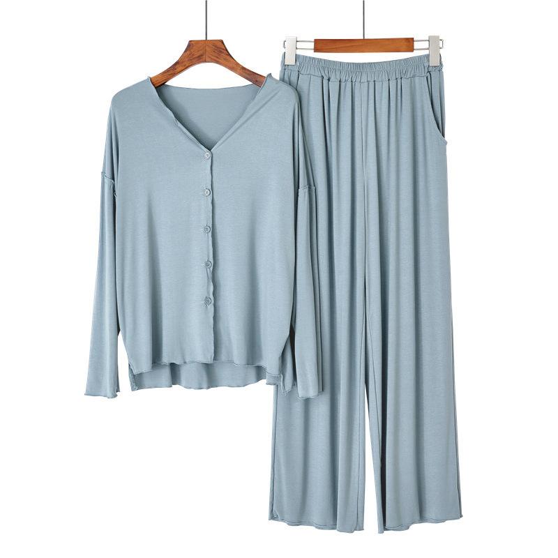 Spring Autumn Women 2 Pieces Home Suit Long Sleeve Pajama Sets Loose Soft Cardigan Sleepwear Loungewear Clothes