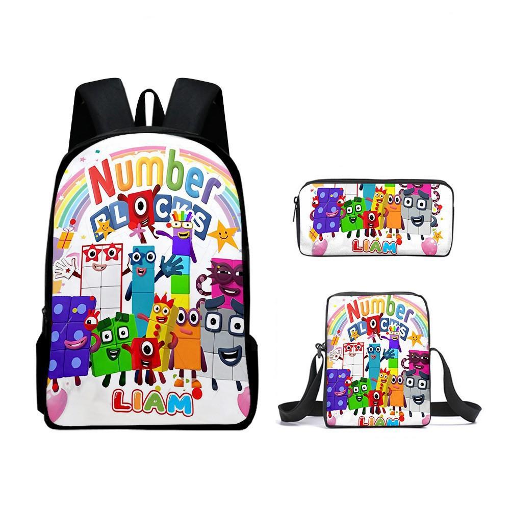 Digital Building Block Backpack Numberblocks Student Schoolbag Backpack Meal Bag Three-Piece Set