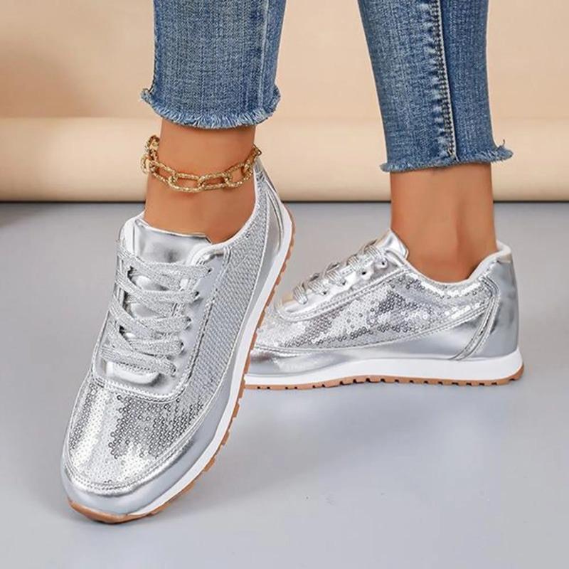Fashion Trendy Sports Shoes 2024 Autumn New Sequin Casual Luxury Wedge Heel Comfortable Women's Vulcanized Shoes Zapatillas De Deporte