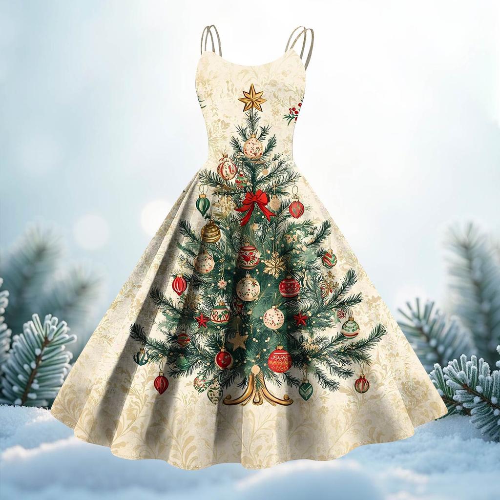 Women's Fashion Christmas Printed Sexy Strapless Gothic Cocktail Dress Punk, Vintage Dress.