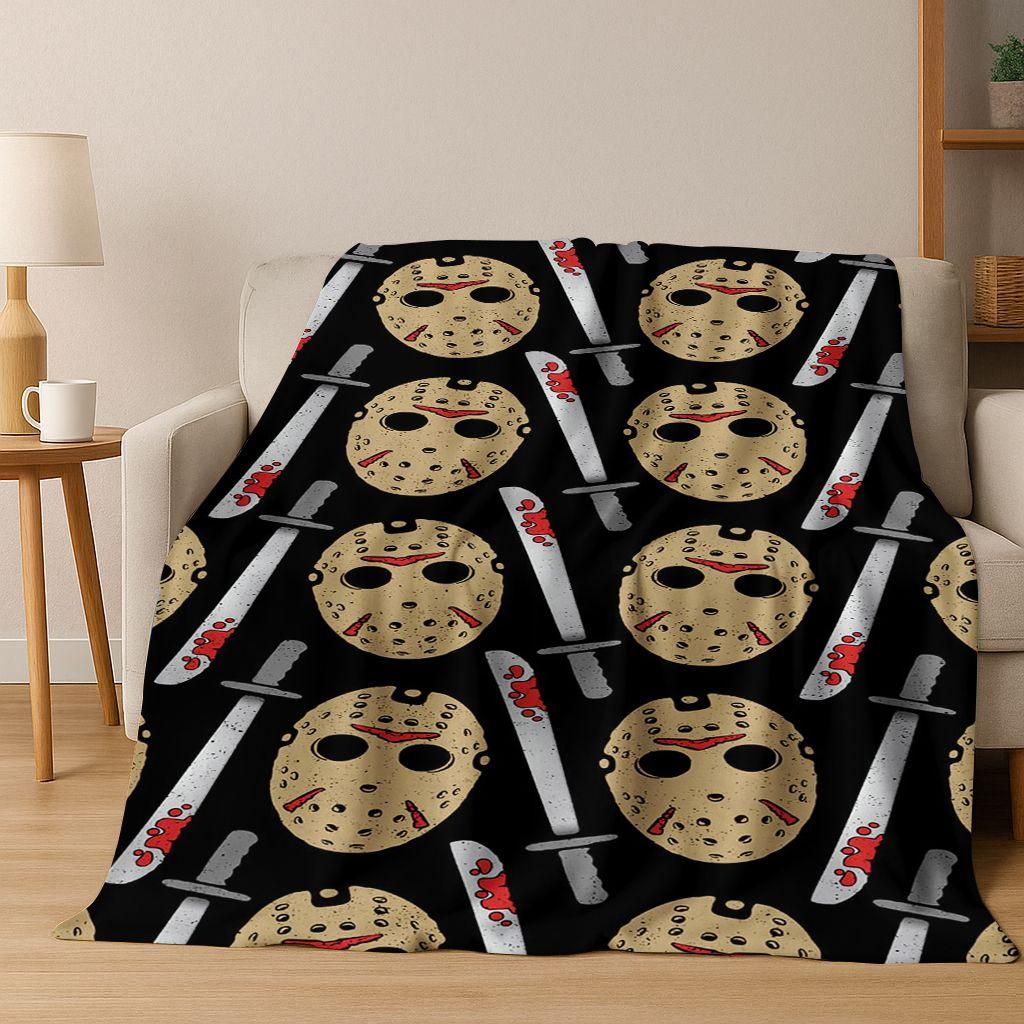 Horror Chucky Pennywise Clown Halloween Saw Freddy Krueger Flannel Blanket Soft Warm Blanket for Bedroom Living Room Bed Picnic