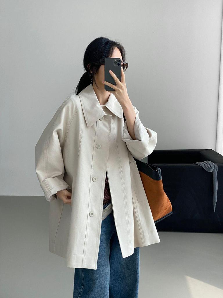 So Berlin Holiday: Women's Korean Style Loose Turn-Down Collar Mid-Length Trench Coat