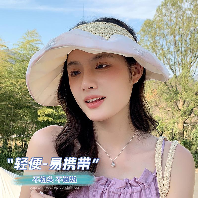 Summer Hat Women's Sunshade Sunscreen Sun Hat Mesh Yarn UV Protection Large Brim Empty Top Breathable Small Face